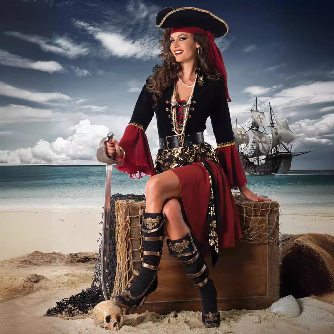 New Women's Pirates of the Caribbean Costume Halloween Outfit Popular Game Costume Set Cosplay Costume