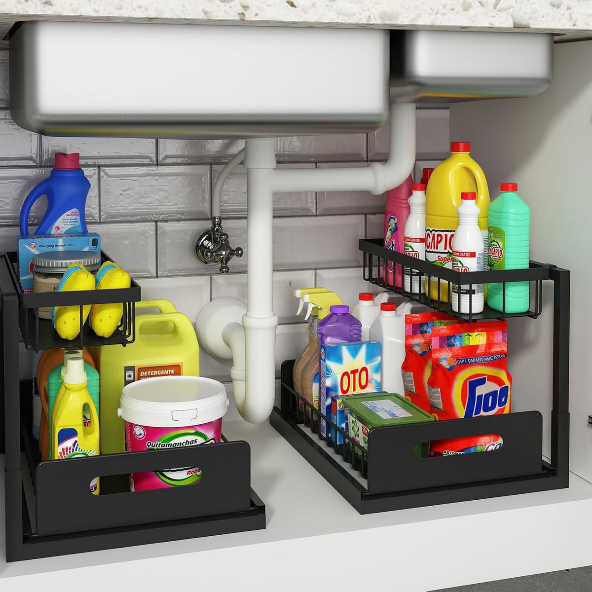 Cross-Border Kitchen Under-Sink Storage Rack Countertop Drawer-Type Storage Rack Seasoning Rack Under-Sink Storage Pull-Out Basket