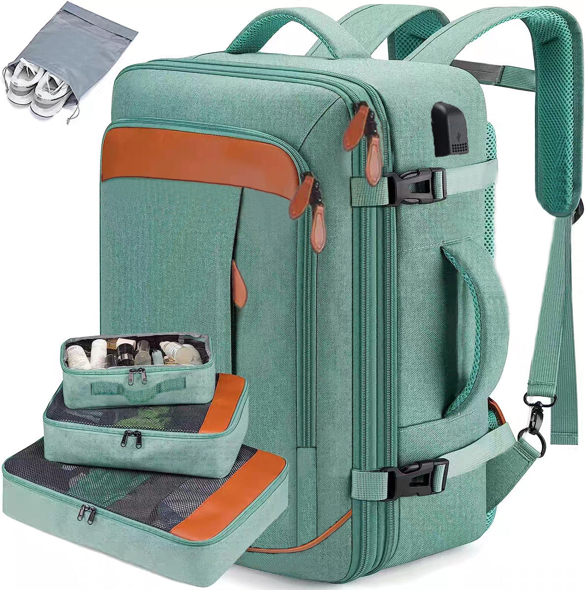 Cross-Border Men's Multifunctional Waterproof Computer Backpack Large Capacity Gray Business Backpack Casual Business Trip Travel Bag