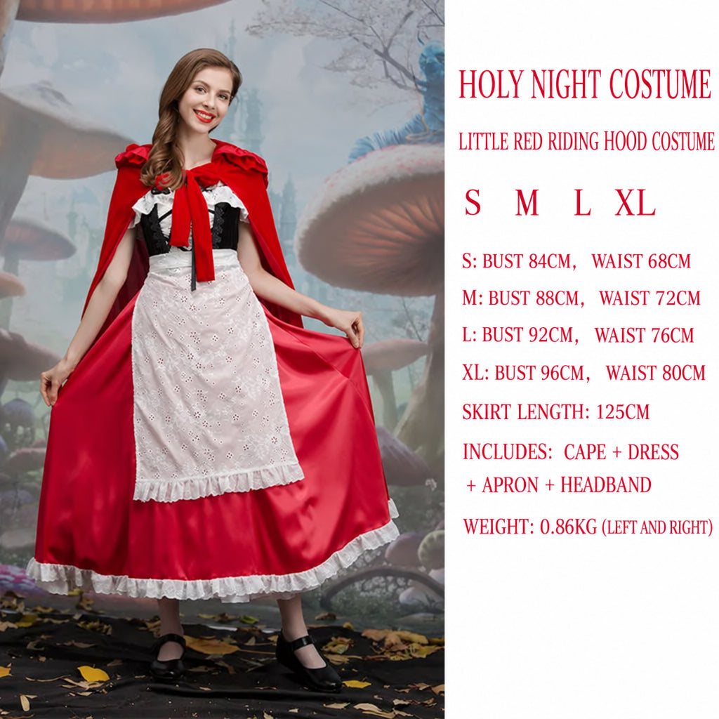 Halloween Retro Palace Dress Little Red Riding Hood Long Dress Cosplay Queen Character Performance Costume