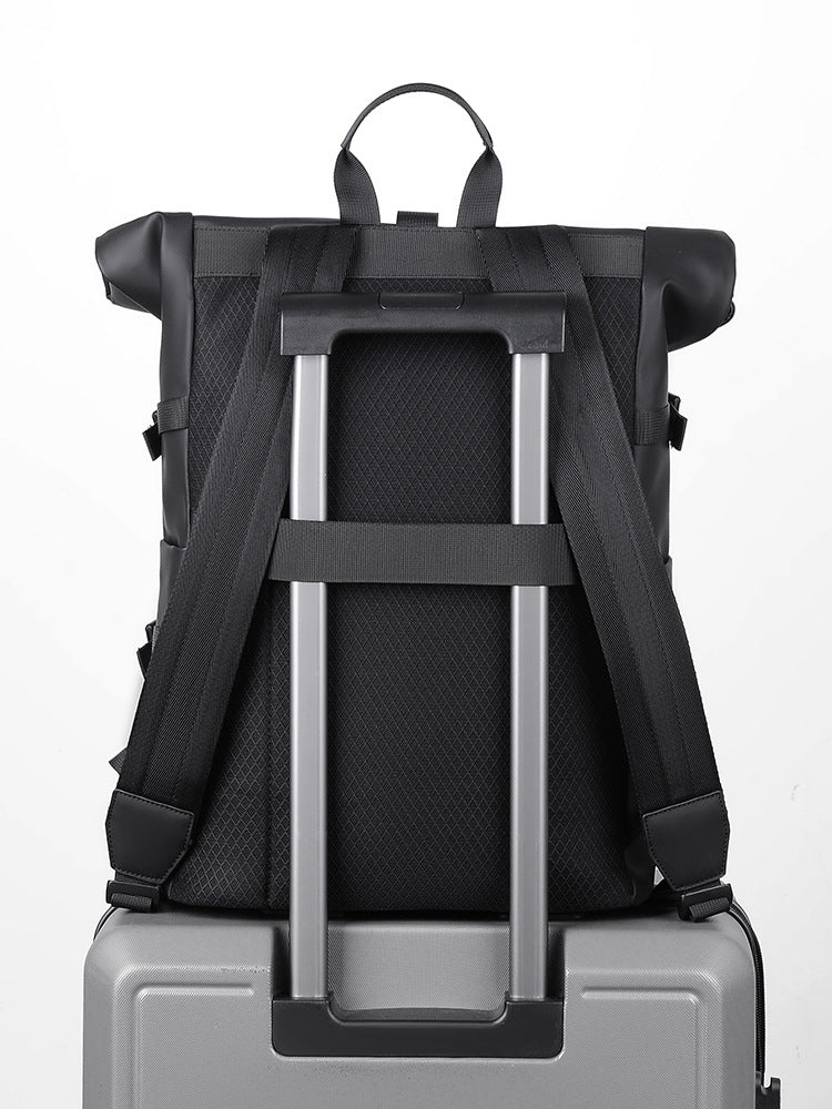 Cross-Border Style - New Fashion Trend Solid Color Rolled Edge Expansion Waterproof Membrane College Student Computer Backpack