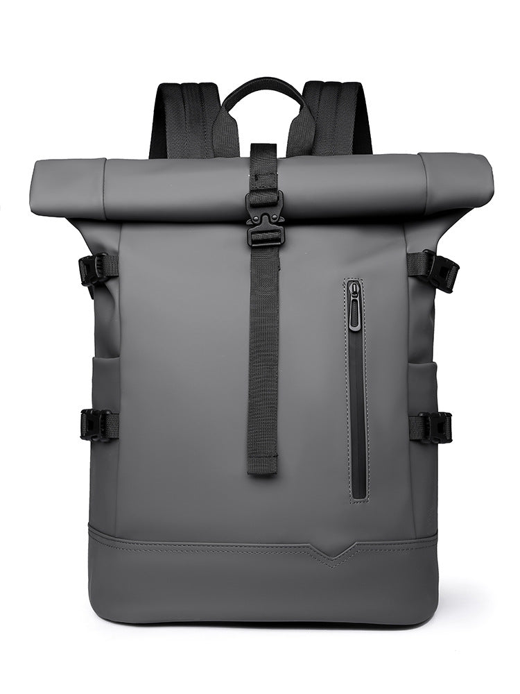 Cross-Border Style - New Fashion Trend Solid Color Rolled Edge Expansion Waterproof Membrane College Student Computer Backpack