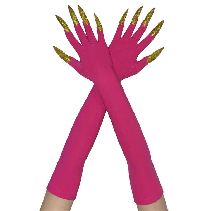 48cm European and American Fashion Halloween Gloves Long Nails Ghost Claw Gloves Long Performance Props Costume Black Red Claw