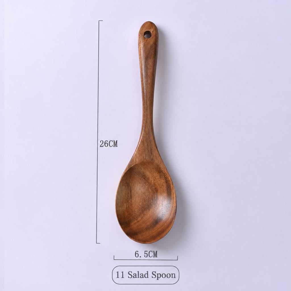 Paint-free Wax-free Wooden Cooking Spoon Shovel suit Kitchenware Long Handle Non-stick Pan Stir-frying Shovel Wooden Acacia Soup Spoon