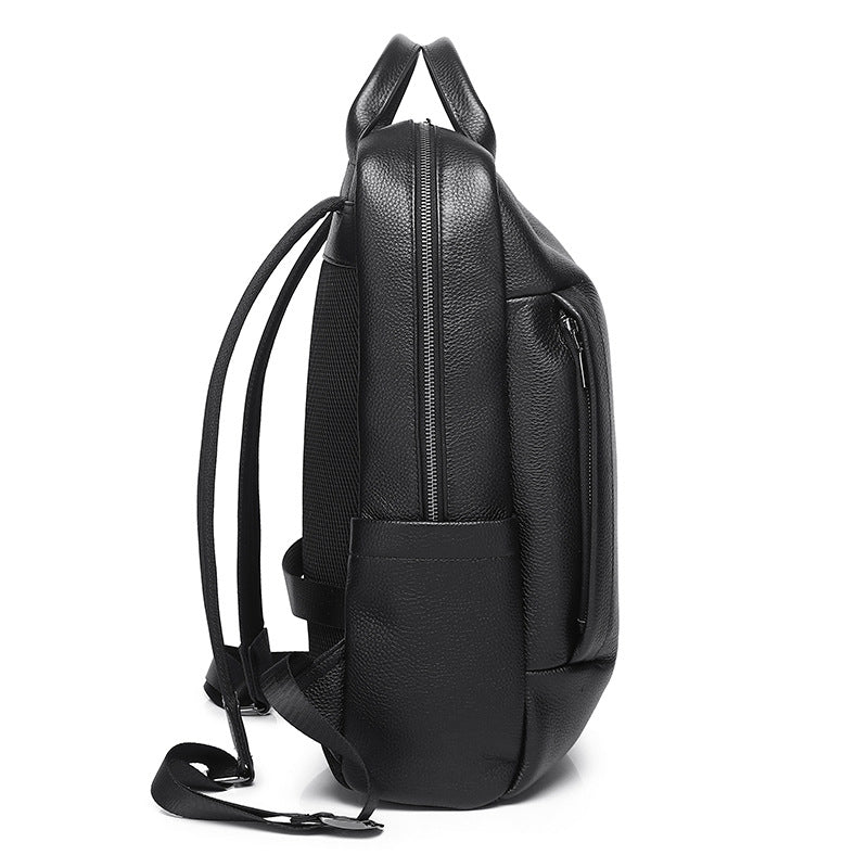 First-Layer Cowhide Backpack, Trendy Brand, High-End Handbag, School Bag, 15-Inch Commuter Leather Computer Business Bag for Men