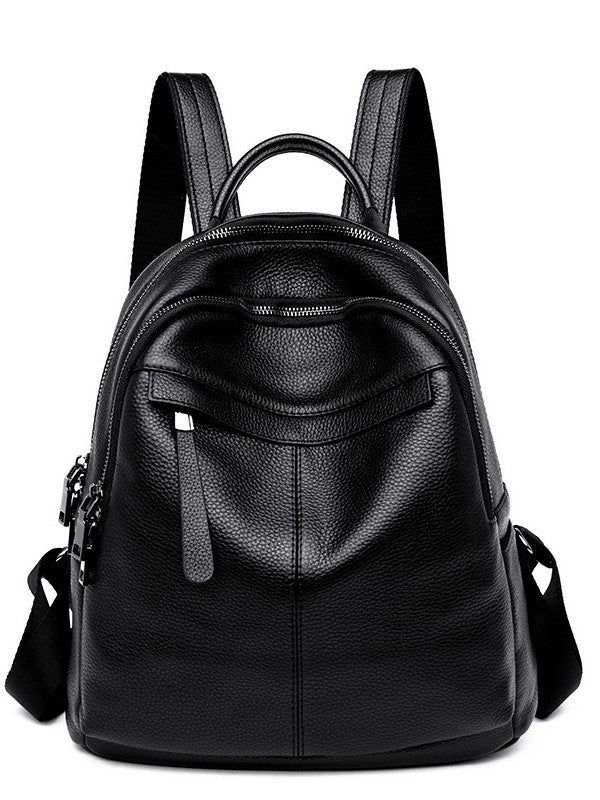 Genuine Leather Cross-Border Backpack for Women Black First Layer Cowhide Women's Backpack Trendy Fashion Versatile Soft Leather Women's Bag Wholesale