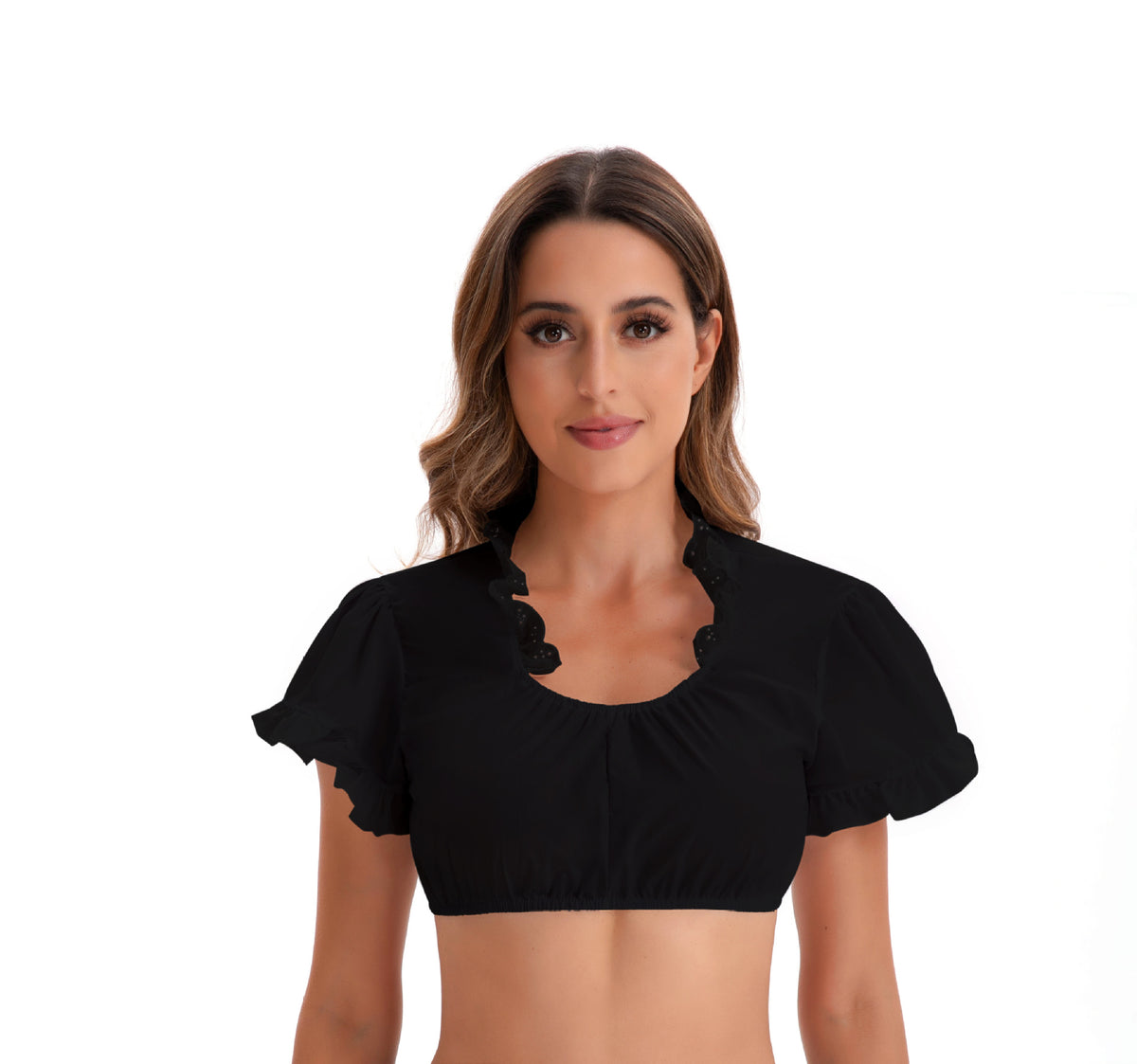 Amazon Foreign Trade New Black and White Ding Dong Suit German Oktoberfest Clothing Top Short-Sleeved Shirt for Women