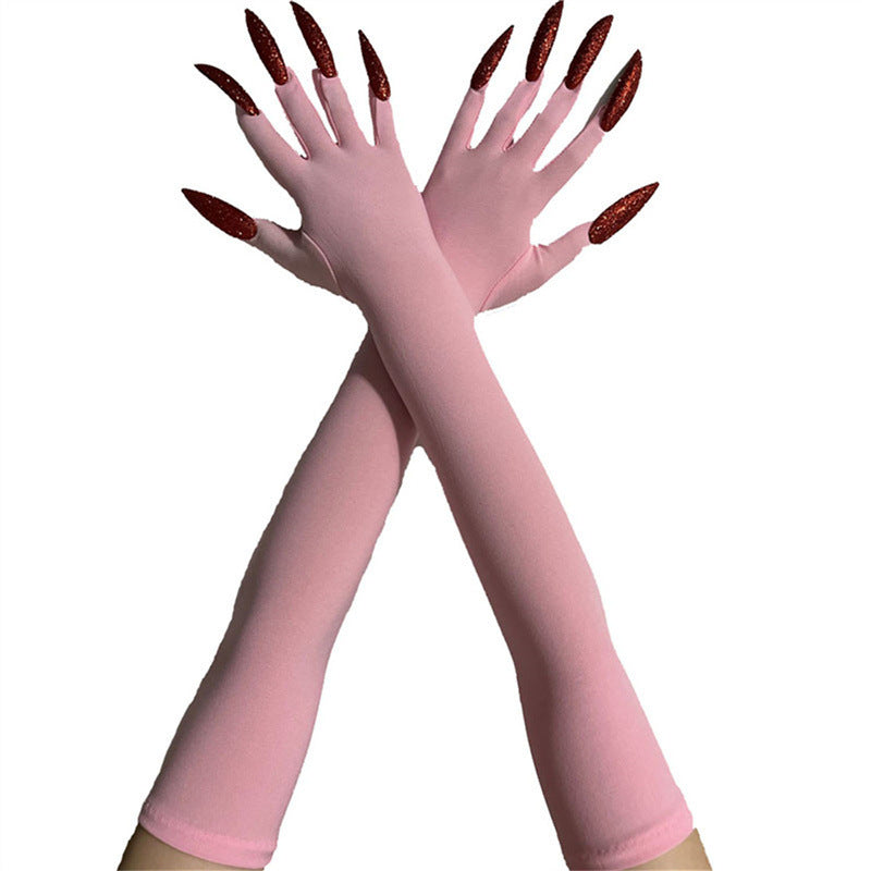 48cm European and American Fashion Halloween Gloves Long Nails Ghost Claw Gloves Long Performance Props Costume Black Red Claw