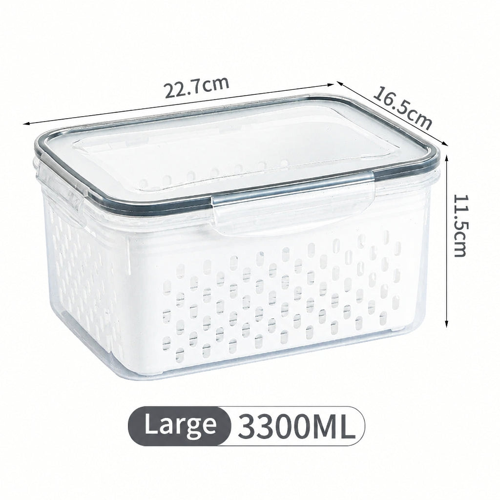 Fcm Food-Grade Certified Fresh-Keeping Box with Lid, Food-Grade Refrigerator Special Sealing Ring with Drain Basket for Kitchen Storage