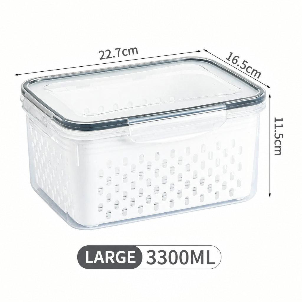 Fcm Food-Grade Certified Fresh-Keeping Box with Lid, Food-Grade Refrigerator Special Sealing Ring with Drain Basket for Kitchen Storage