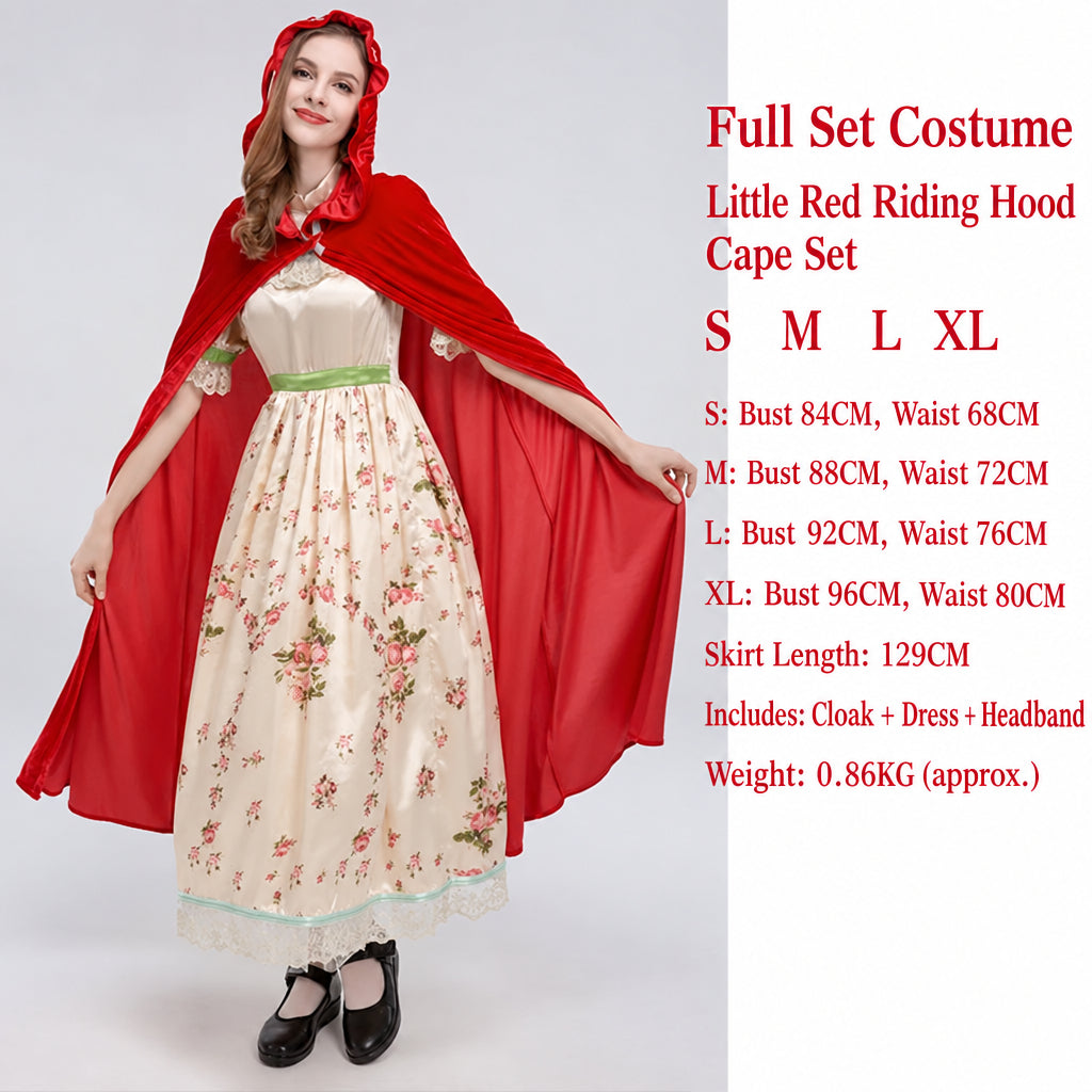 Halloween Retro Palace Dress Little Red Riding Hood Long Dress Cosplay Queen Character Performance Costume
