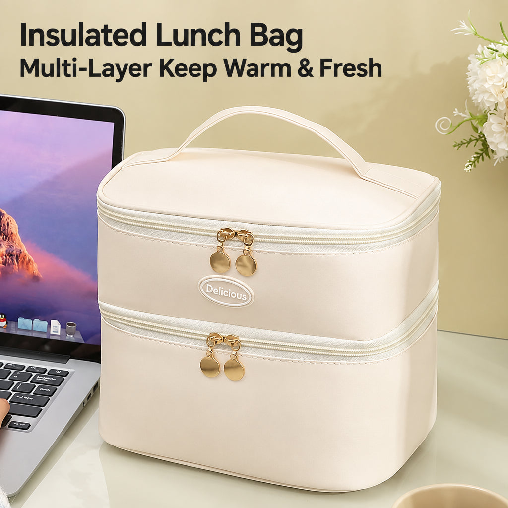 Student Portable Double-Layer Lunch Box Office Worker Lunch Box with Lunch Bag Camping Travel Bag Camping Essentials