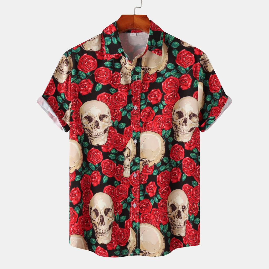 Amazon Cross-border Trade 2024 New Halloween Men's Casual Printed Short-sleeved Shirt Beach Shirt for Men