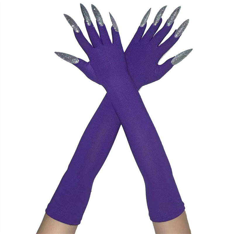 48cm European and American Fashion Halloween Gloves Long Nails Ghost Claw Gloves Long Performance Props Costume Black Red Claw