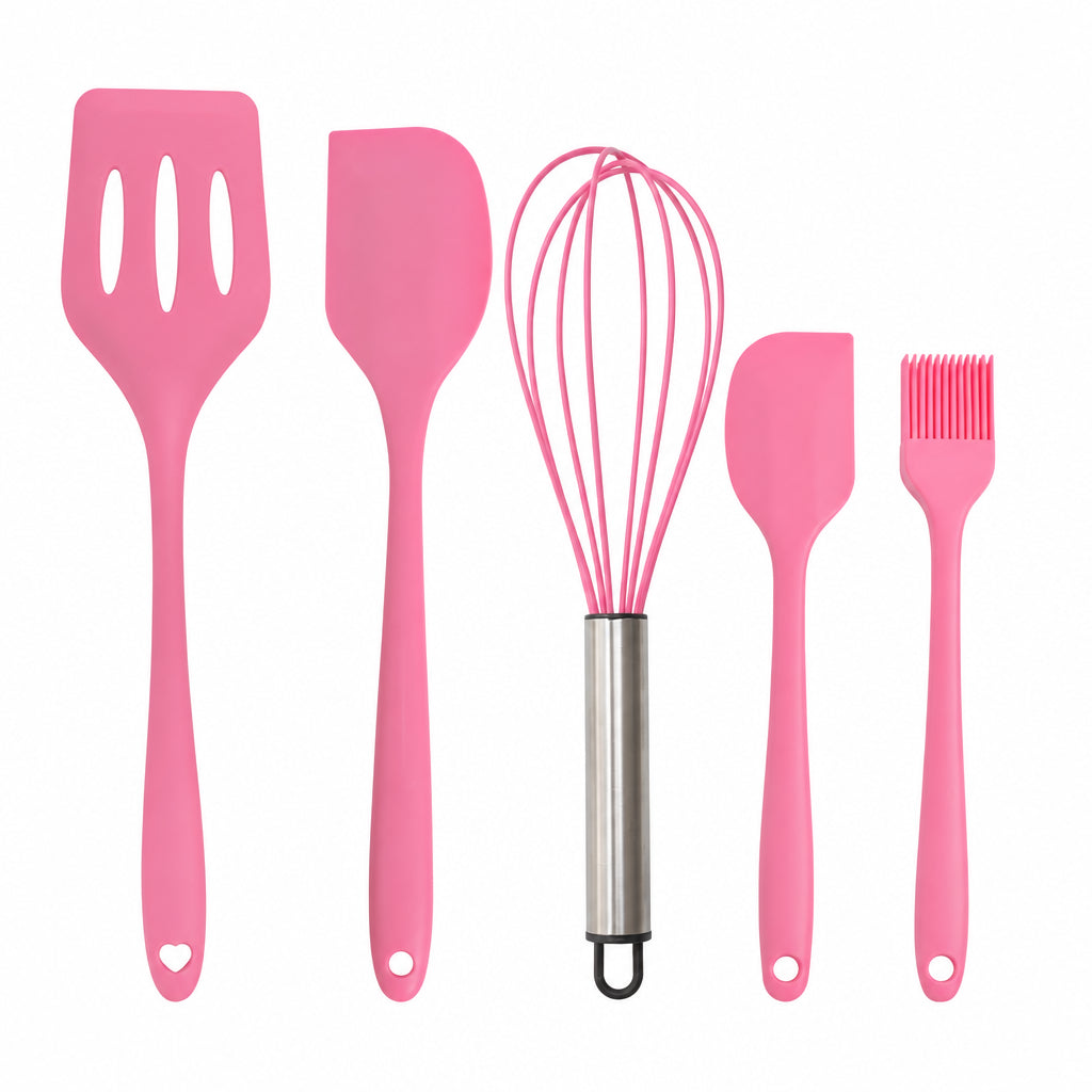 Cross-Border Kitchen Silicone Spatula Brush Egg Beater Silicone Kitchen Utensils 5-Piece Set Cooking Set Baking Tools