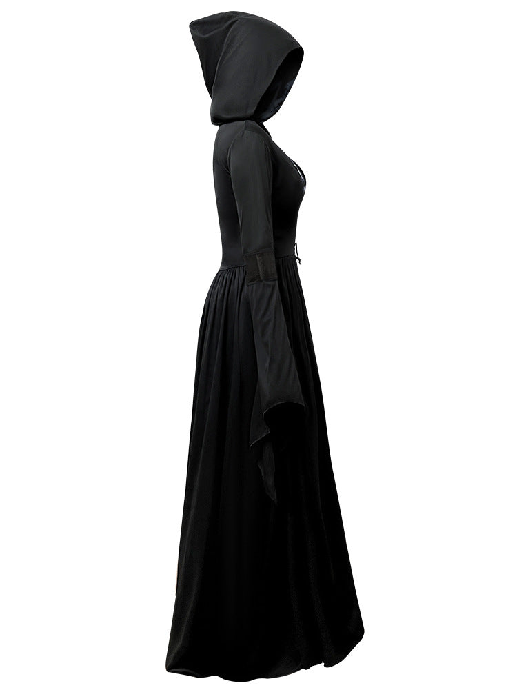 New Halloween Witch Dress Hooded Skeleton Witch Magician Cosplay Stage Performance Costume