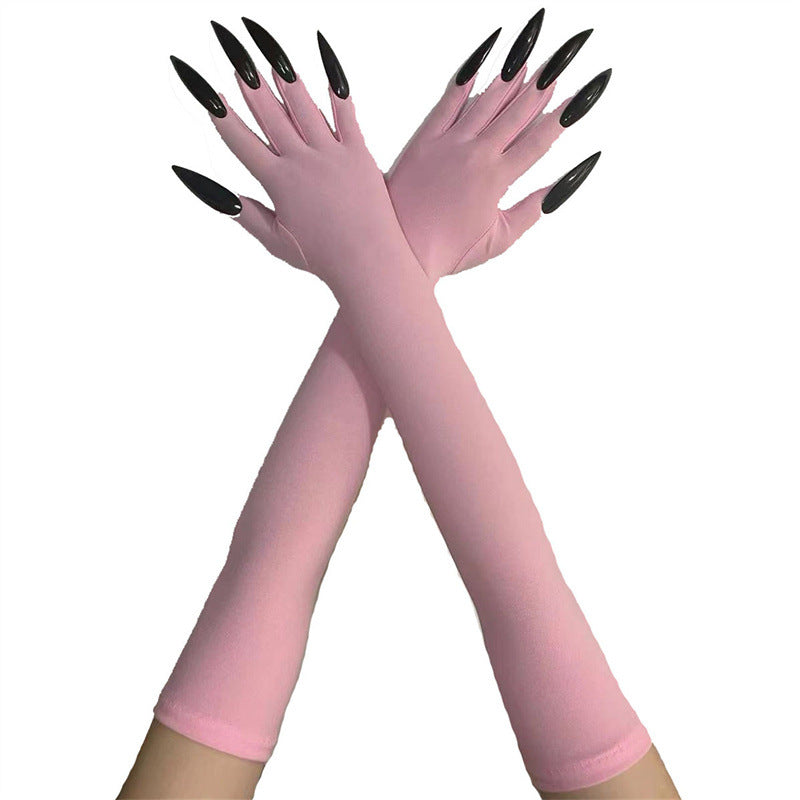 48cm European and American Fashion Halloween Gloves Long Nails Ghost Claw Gloves Long Performance Props Costume Black Red Claw