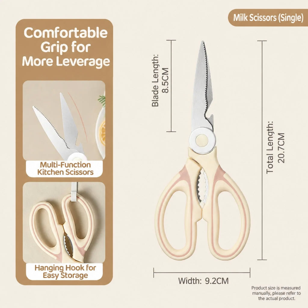 Kitchen Scissors Milk Coffee Color Panda Scissors Multifunctional Chicken Bone Scissors Stainless Steel Household Scissors Fruit Peeling Knife Set