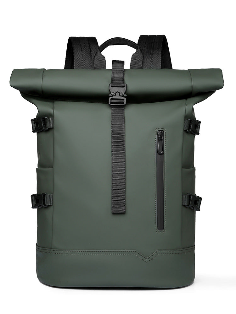 Cross-Border Style - New Fashion Trend Solid Color Rolled Edge Expansion Waterproof Membrane College Student Computer Backpack