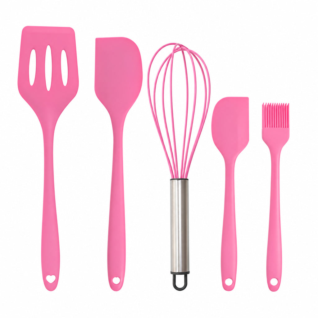 Cross-Border Kitchen Silicone Spatula Brush Egg Beater Silicone Kitchen Utensils 5-Piece Set Cooking Set Baking Tools
