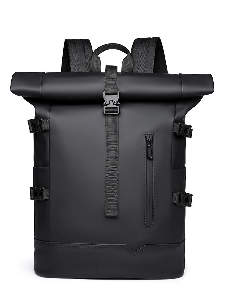 Cross-Border Style - New Fashion Trend Solid Color Rolled Edge Expansion Waterproof Membrane College Student Computer Backpack