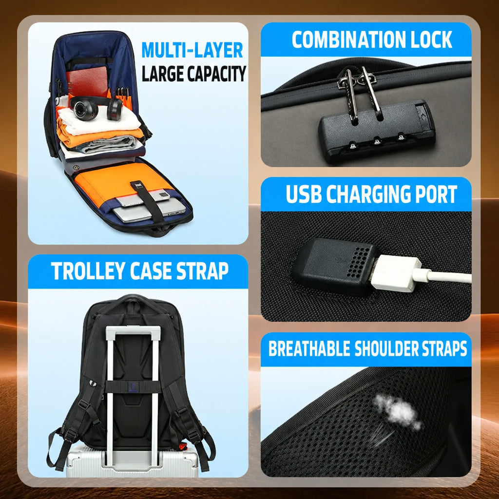 Business Backpack Men's Waterproof Backpack Large Capacity Business Trip Multifunctional Password Anti-Theft Computer Bag Breathable Back Pad