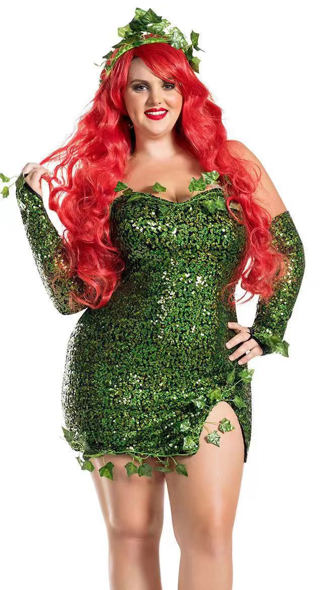 European and American Costume Adult Leaf Sequins Halloween Playing Costume Sexy Dance Dress Costume dress