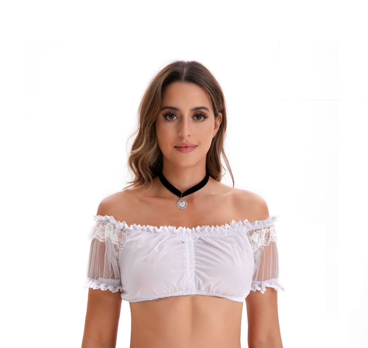 Amazon Foreign Trade New Black and White Ding Dong Suit German Oktoberfest Clothing Top Short-Sleeved Shirt for Women