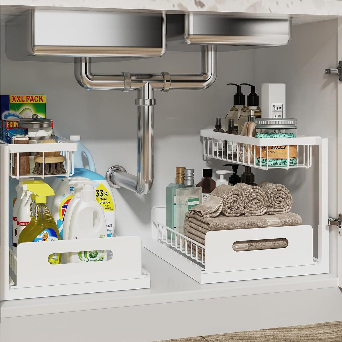 Cross-Border Kitchen Under-Sink Storage Rack Countertop Drawer-Type Storage Rack Seasoning Rack Under-Sink Storage Pull-Out Basket