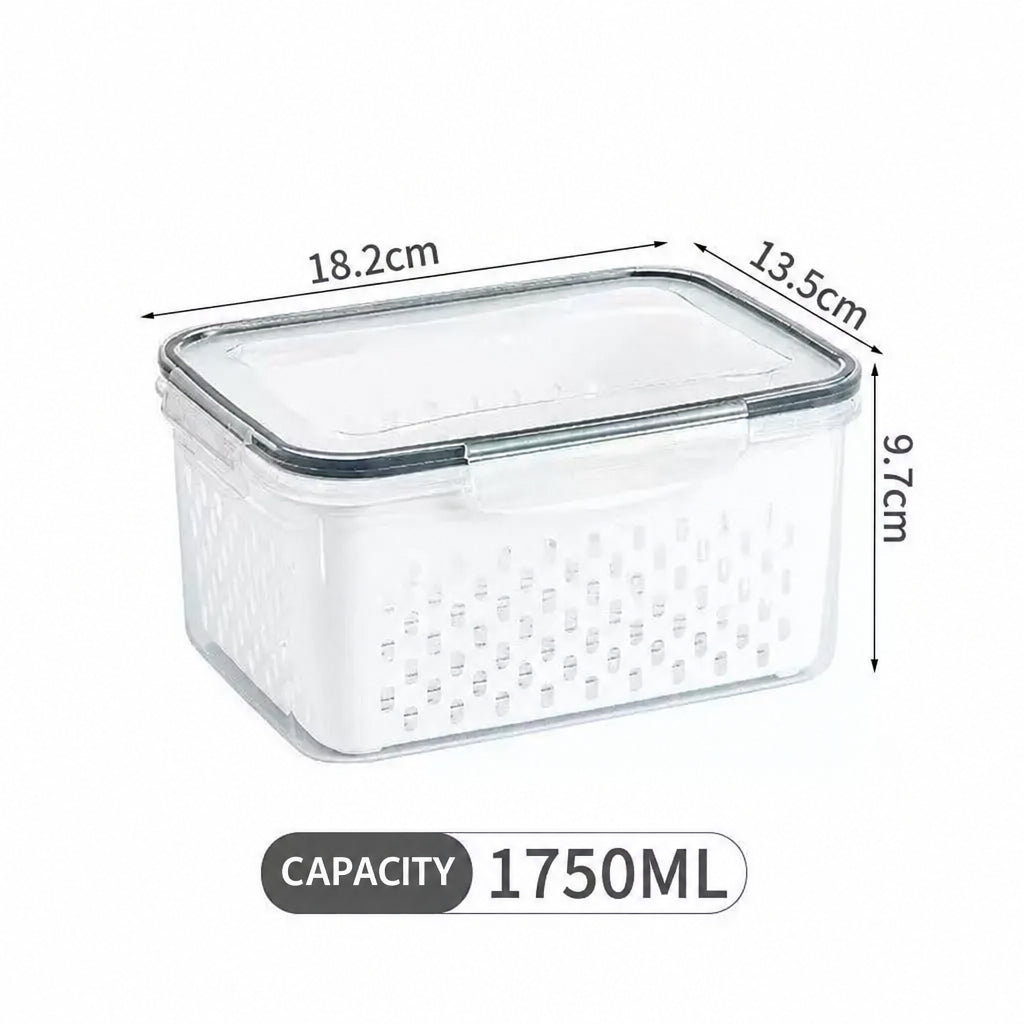 Fcm Food-Grade Certified Fresh-Keeping Box with Lid, Food-Grade Refrigerator Special Sealing Ring with Drain Basket for Kitchen Storage
