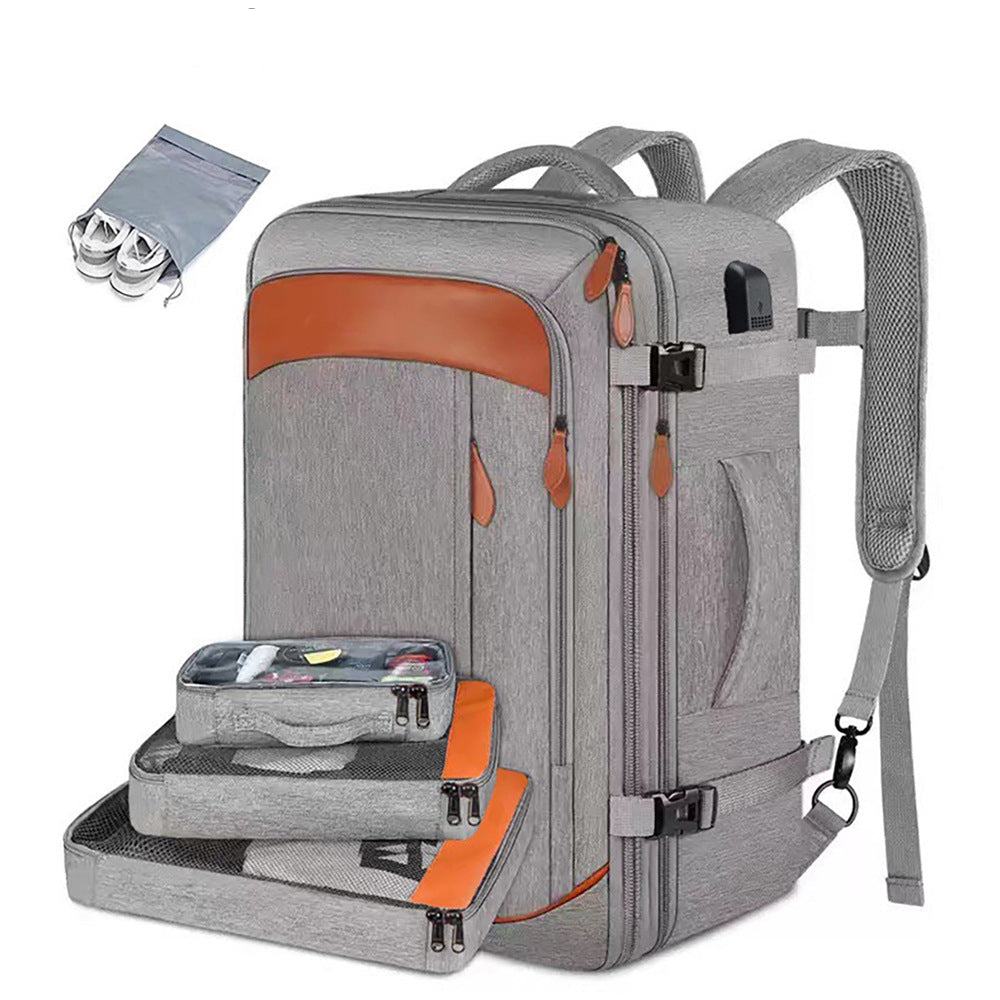 Cross-Border Men's Multifunctional Waterproof Computer Backpack Large Capacity Gray Business Backpack Casual Business Trip Travel Bag