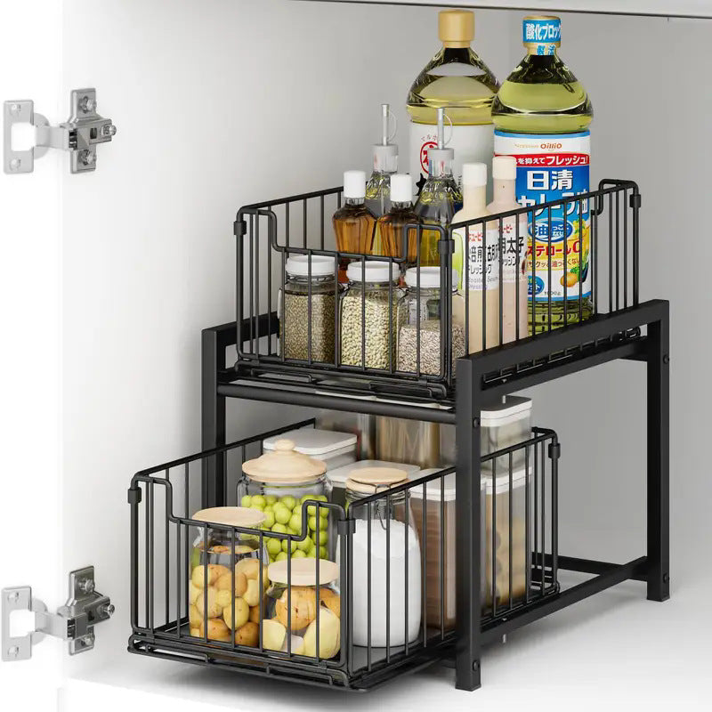 Cross-Border Kitchen Under-Sink Storage Rack Countertop Drawer-Type Storage Rack Seasoning Rack Under-Sink Storage Pull-Out Basket