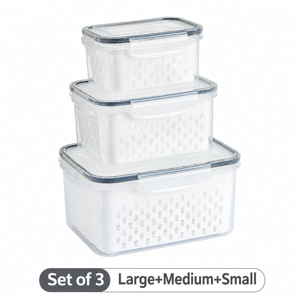 Fcm Food-Grade Certified Fresh-Keeping Box with Lid, Food-Grade Refrigerator Special Sealing Ring with Drain Basket for Kitchen Storage