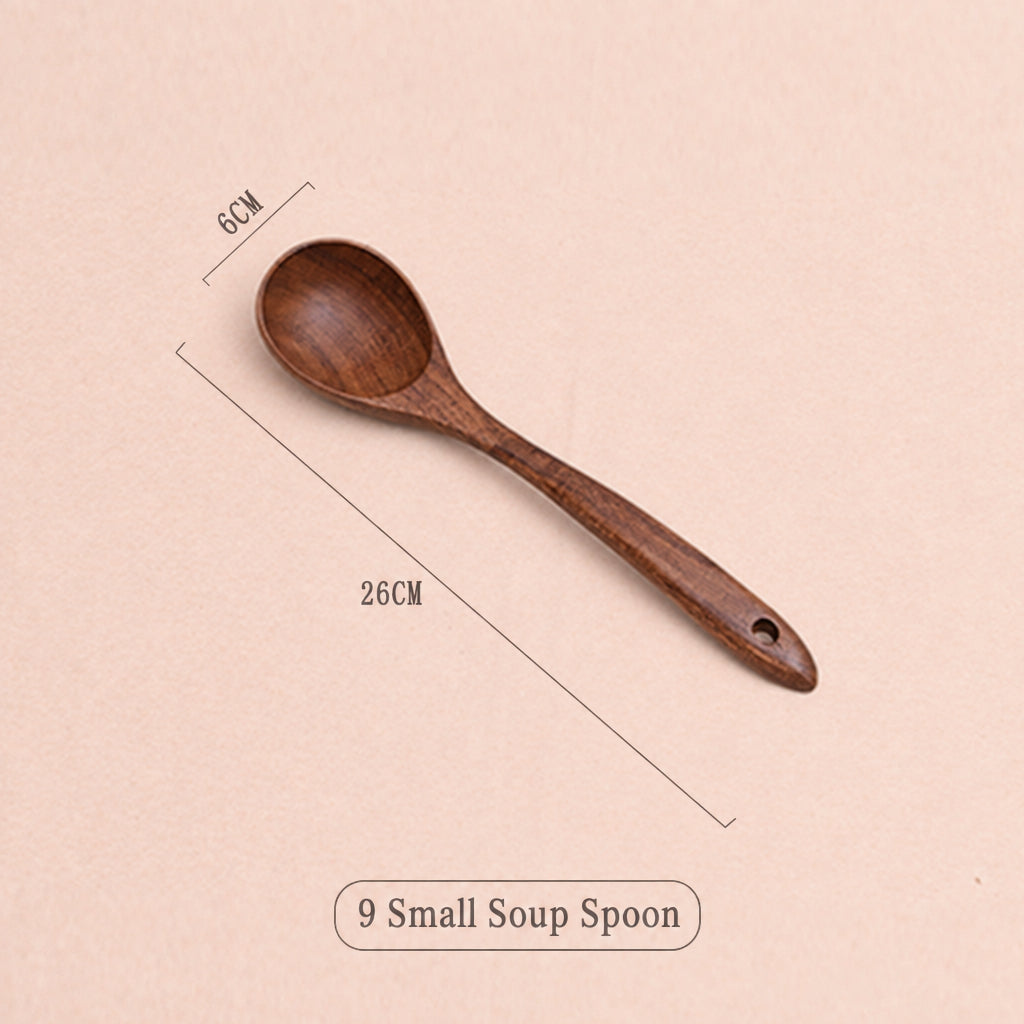 Paint-free Wax-free Wooden Cooking Spoon Shovel suit Kitchenware Long Handle Non-stick Pan Stir-frying Shovel Wooden Acacia Soup Spoon