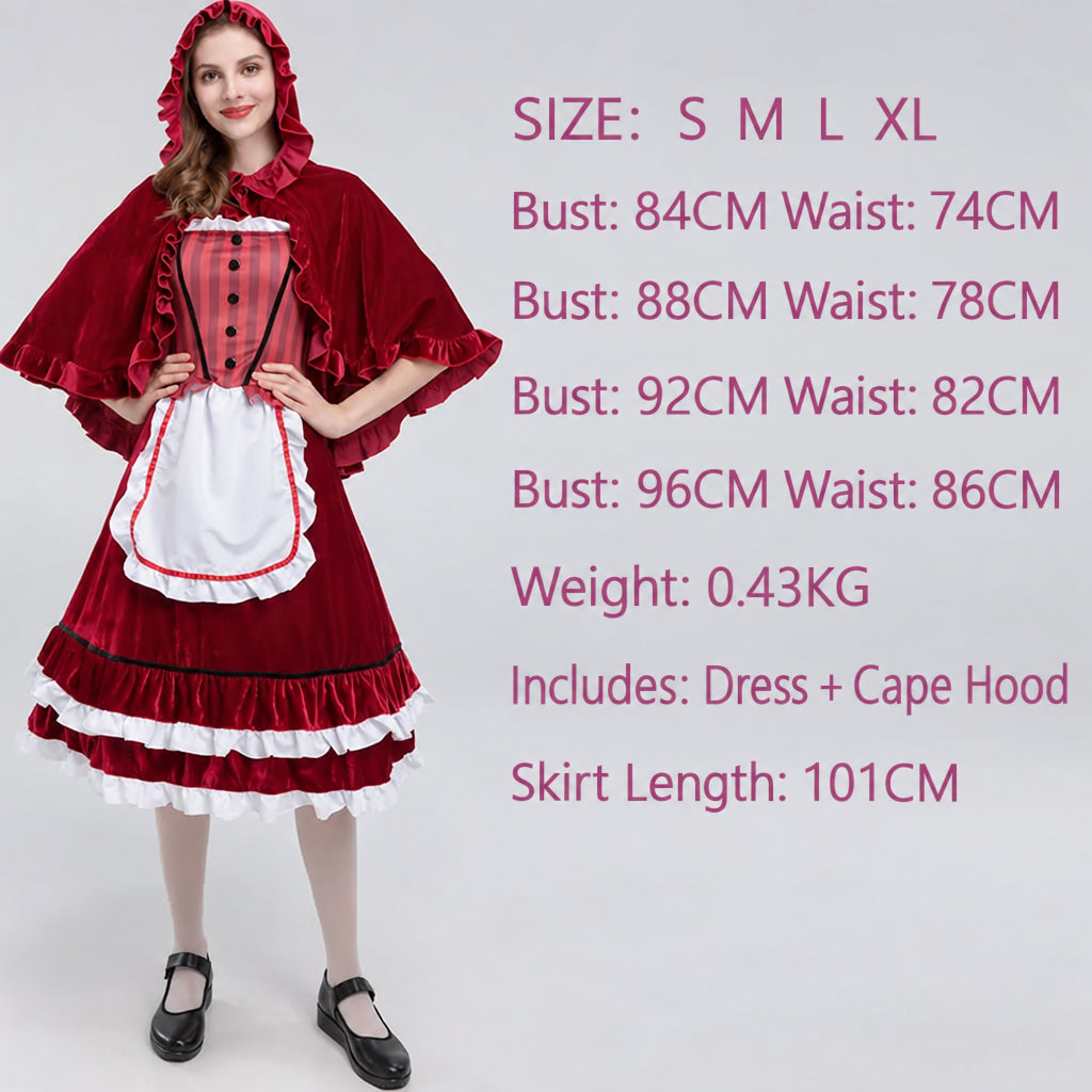 Halloween Retro Palace Dress Little Red Riding Hood Long Dress Cosplay Queen Character Performance Costume