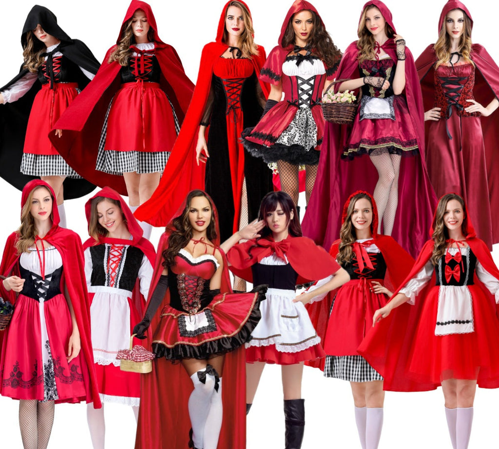 Adult Female Halloween Cosplay Little Red Riding Hood Costume Fairy Tale Role-Playing Dress Grandma Wolf Cape