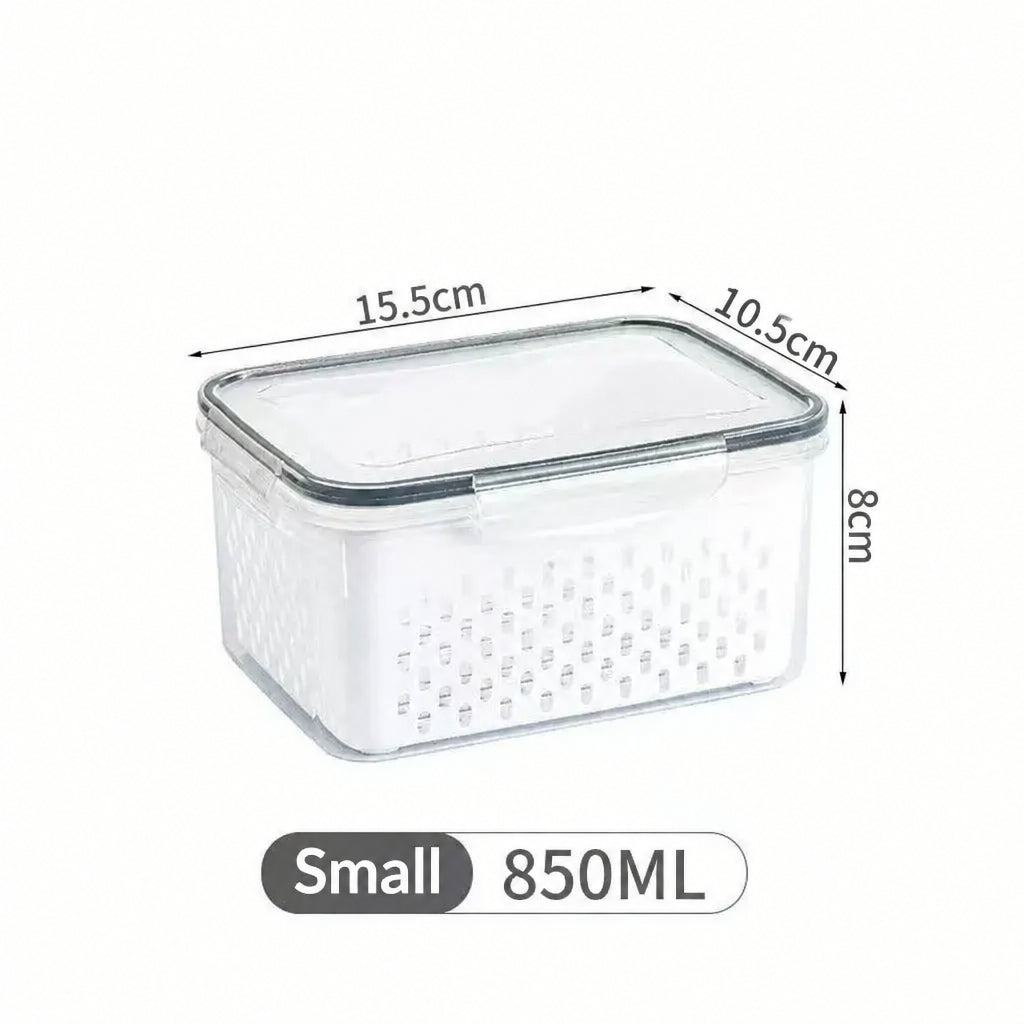 Fcm Food-Grade Certified Fresh-Keeping Box with Lid, Food-Grade Refrigerator Special Sealing Ring with Drain Basket for Kitchen Storage