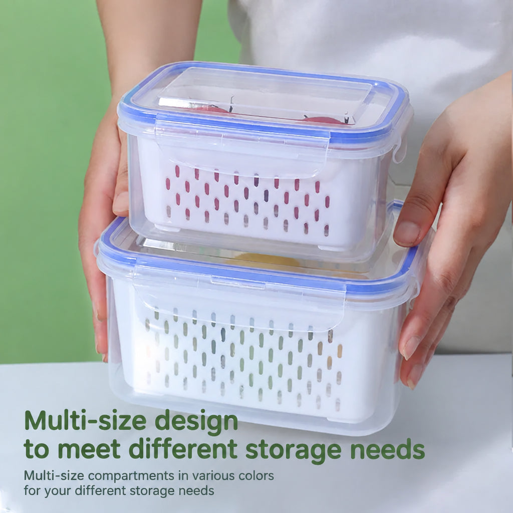Fcm Food-Grade Certified Fresh-Keeping Box with Lid, Food-Grade Refrigerator Special Sealing Ring with Drain Basket for Kitchen Storage