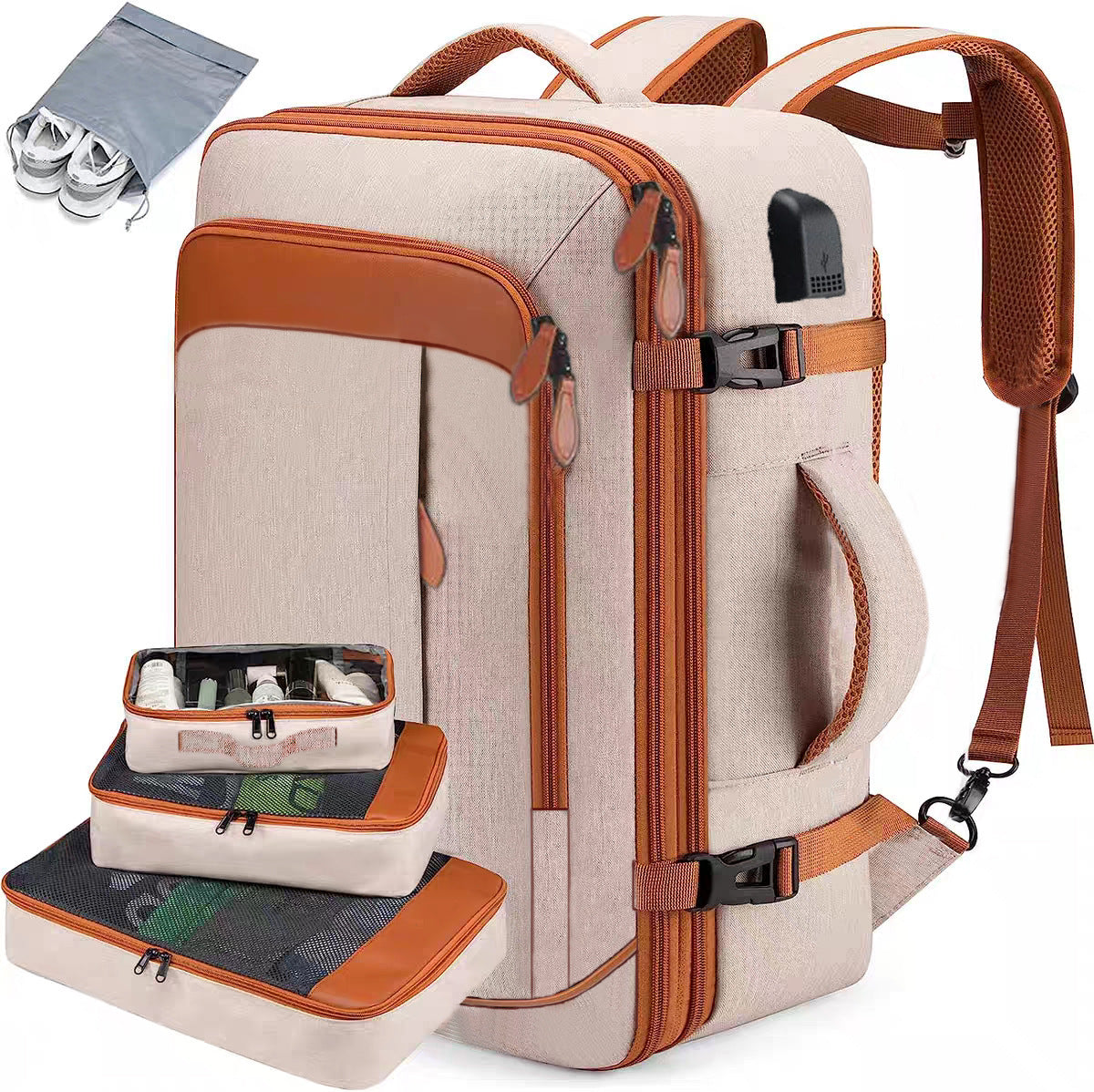 Cross-Border Men's Multifunctional Waterproof Computer Backpack Large Capacity Gray Business Backpack Casual Business Trip Travel Bag