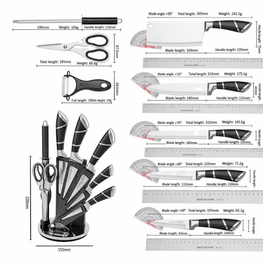 Spot Stainless Steel Horseshoe Hollow Handle Knife Set Eight-Piece Acrylic Plastic Rotating Seat Kitchen Knife Kitchen Knife