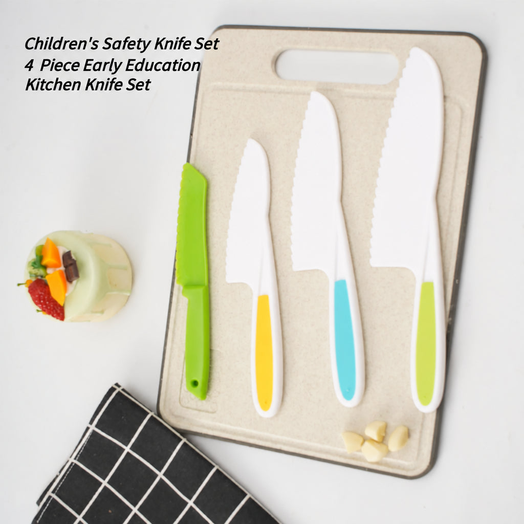 Children's Safety Food Knife Set 4-Piece Early Education Kitchen Plastic Knife Baking Bread Serrated Knife