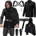6Pcs Halloween Men Renaissance Costume Set Medieval Pirate Shirt Ankle Strap Pants