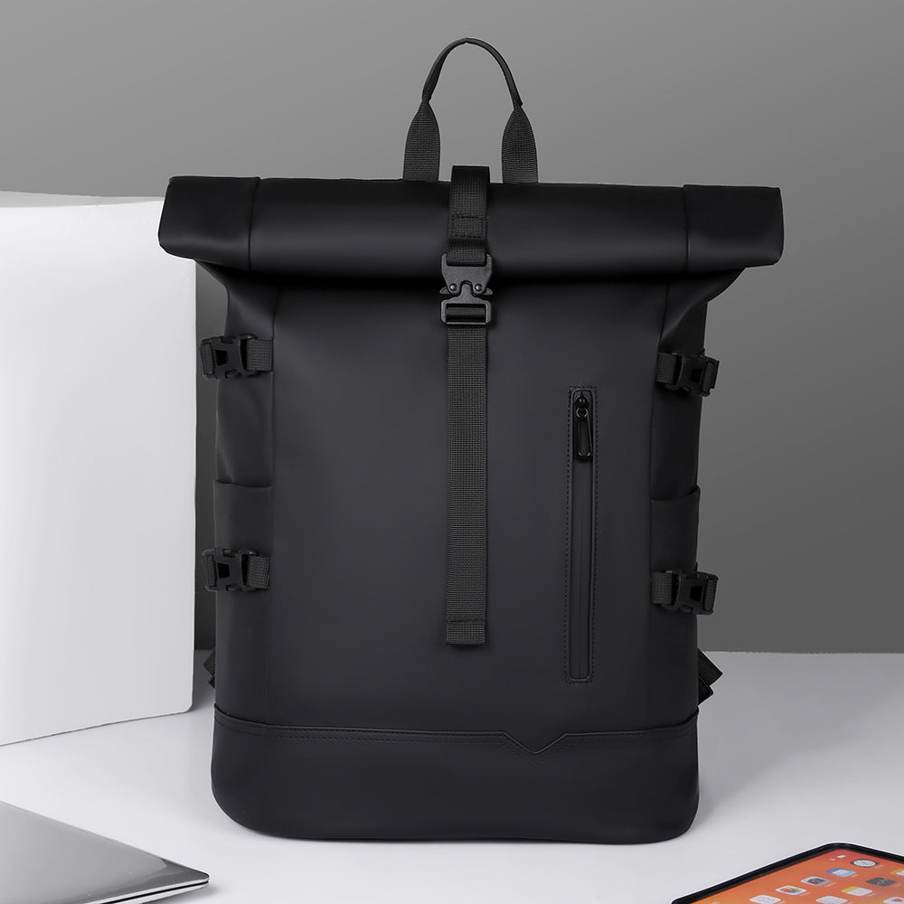 Cross-Border Style - New Fashion Trend Solid Color Rolled Edge Expansion Waterproof Membrane College Student Computer Backpack