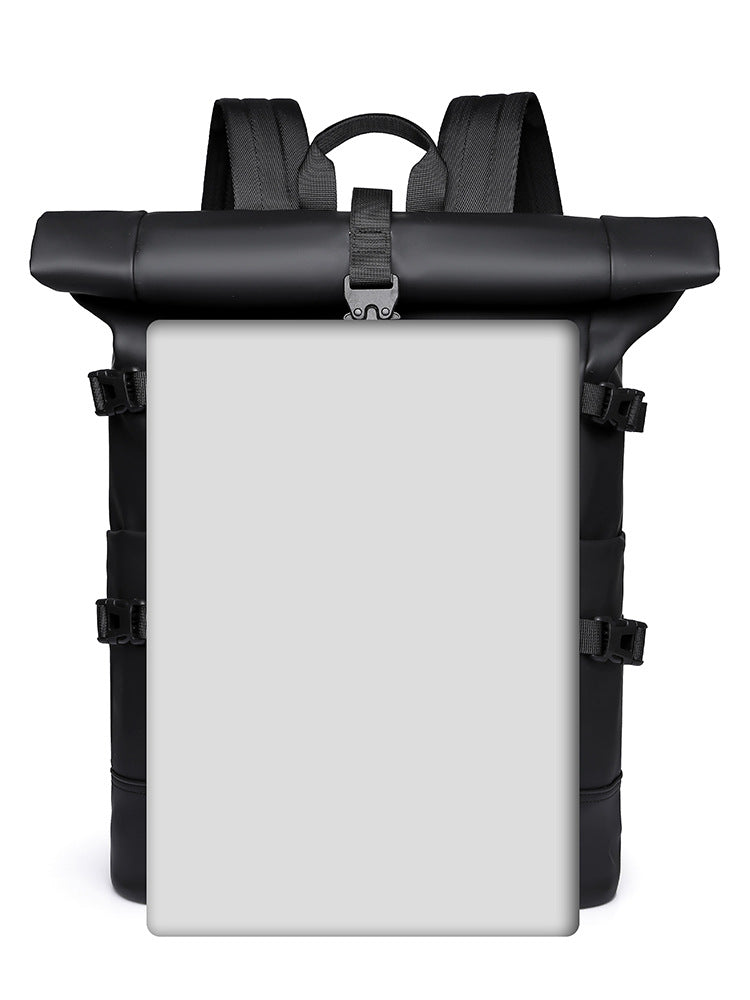 Cross-Border Style - New Fashion Trend Solid Color Rolled Edge Expansion Waterproof Membrane College Student Computer Backpack
