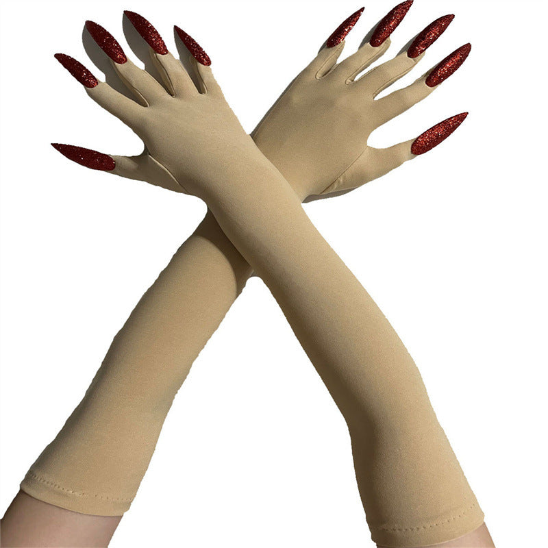 48cm European and American Fashion Halloween Gloves Long Nails Ghost Claw Gloves Long Performance Props Costume Black Red Claw