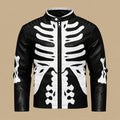 Spring Autumn Winter Men's Leather Coat Halloween Human Bone Row Pu Leather Jacket Skull Party Performance Costume Trendy Men's Jacket