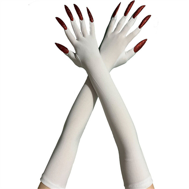 48cm European and American Fashion Halloween Gloves Long Nails Ghost Claw Gloves Long Performance Props Costume Black Red Claw