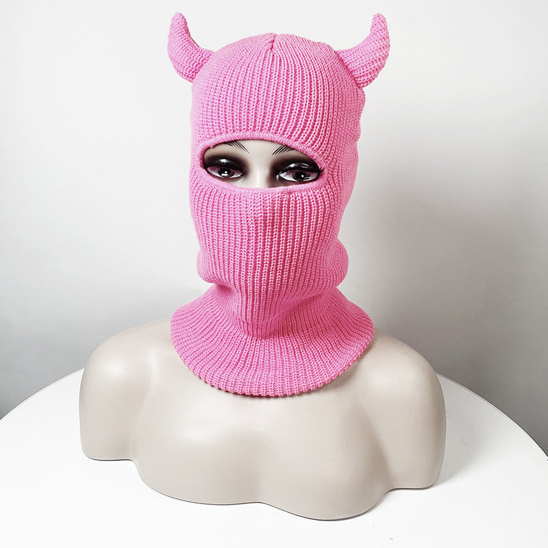 Factory horn single hole headgear hat Halloween play hat cute knitted hat wool hat cross-border wholesale