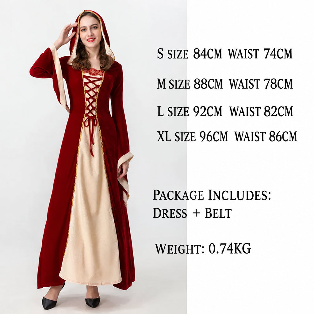 Halloween Retro Palace Dress Little Red Riding Hood Long Dress Cosplay Queen Character Performance Costume