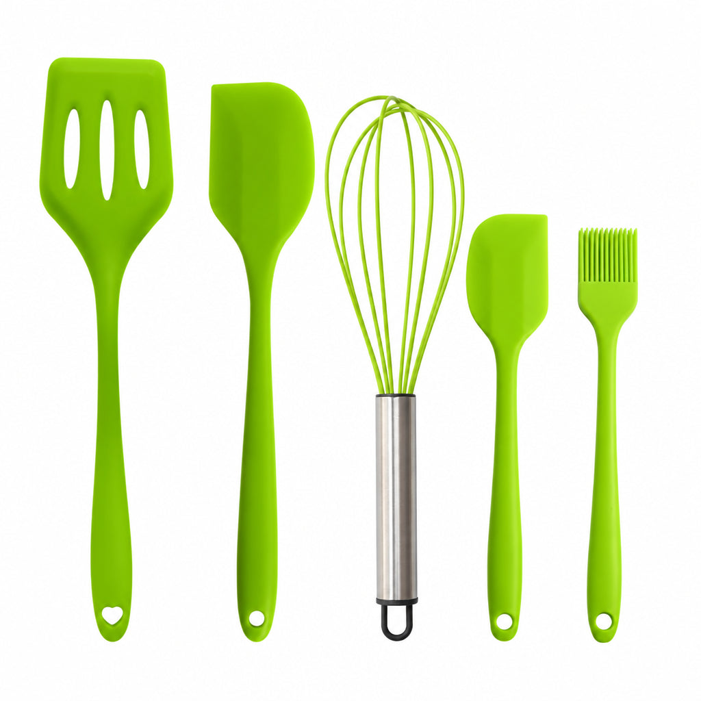 Cross-Border Kitchen Silicone Spatula Brush Egg Beater Silicone Kitchen Utensils 5-Piece Set Cooking Set Baking Tools